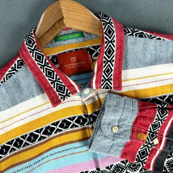 Scotch Soda Mens Large Red Colorful Special Delivery Aztec Navajo Western - Picture 1 of 8
